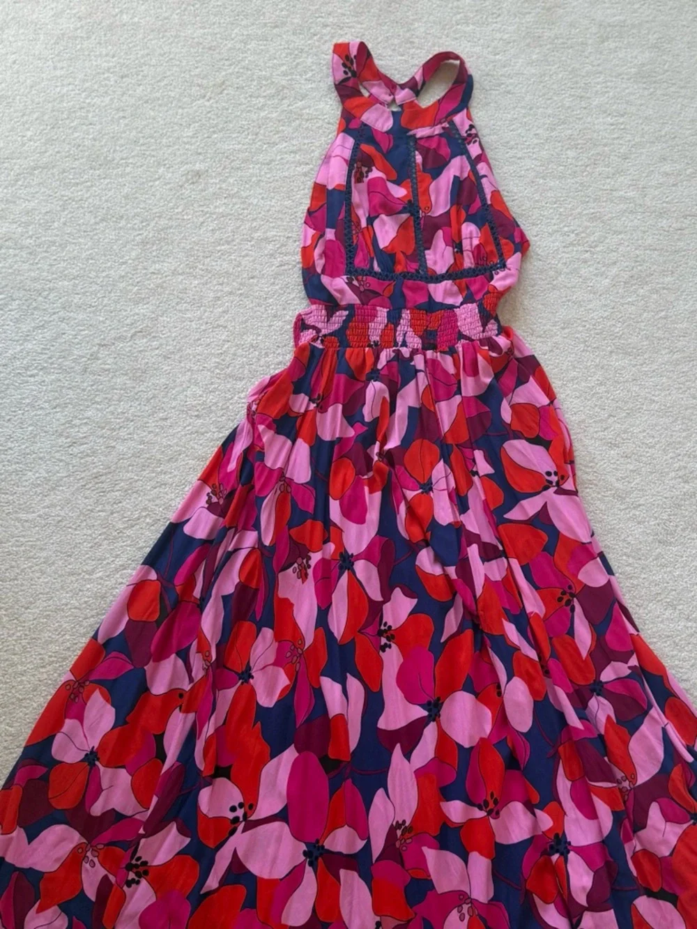 Anthropologie Vibrant Pink & Red Halter Floral-Print Maxi Dress - Picture 3 of 4